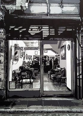 Logan Moody | Barbershop | hand cut stencils, aerosol on wood | 60 x 84cm | 2016