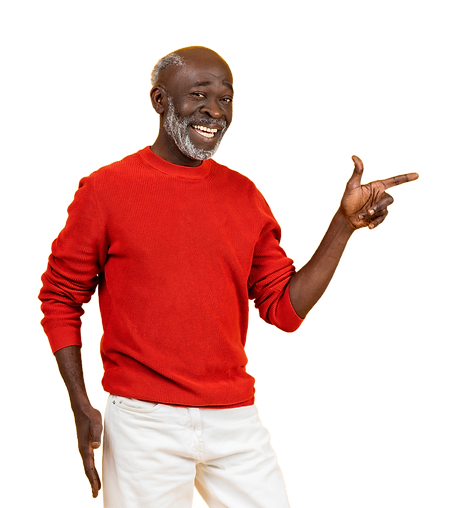 senior man pointing to the benefits of comedy to seniors