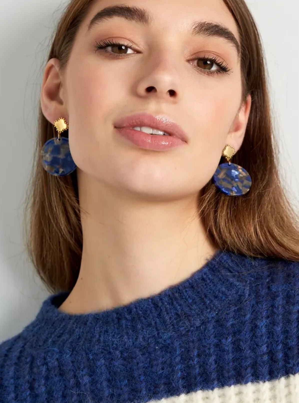 Earring clover with “circle - gold/blue