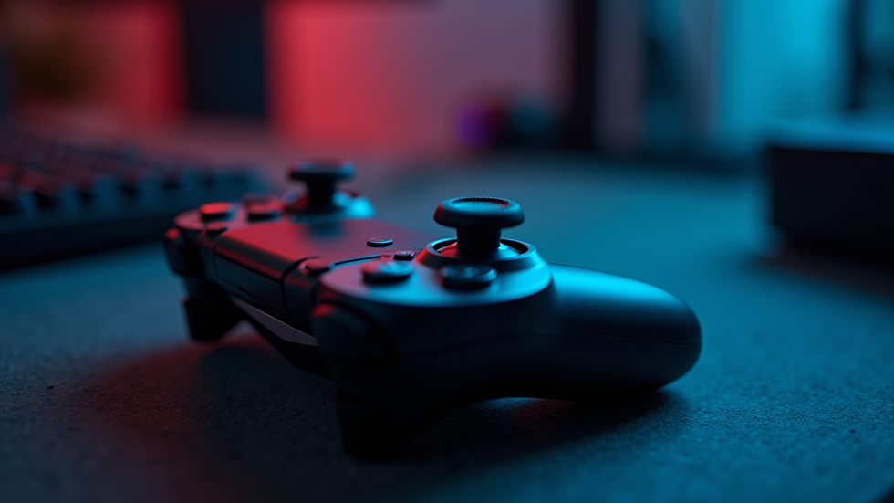 Close-up view of a gaming controller with LED lights