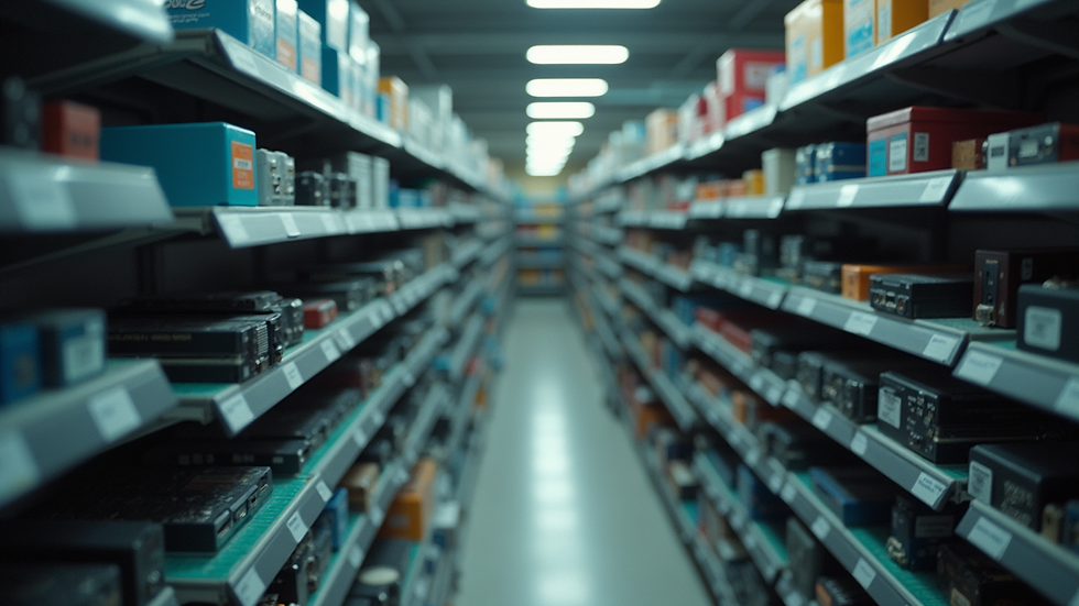 High angle view of electronic components displayed in a store