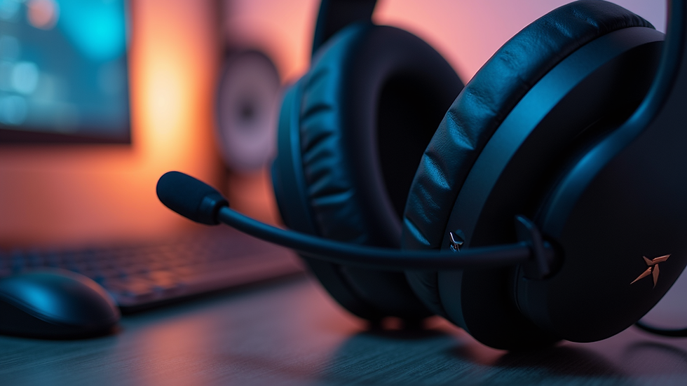 Eye-level view of a gaming headset on a desk