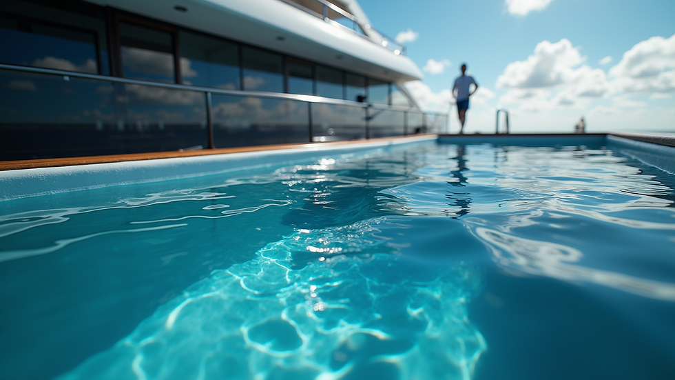Eye-level view of a yacht’s water storage tank with digital monitoring display
