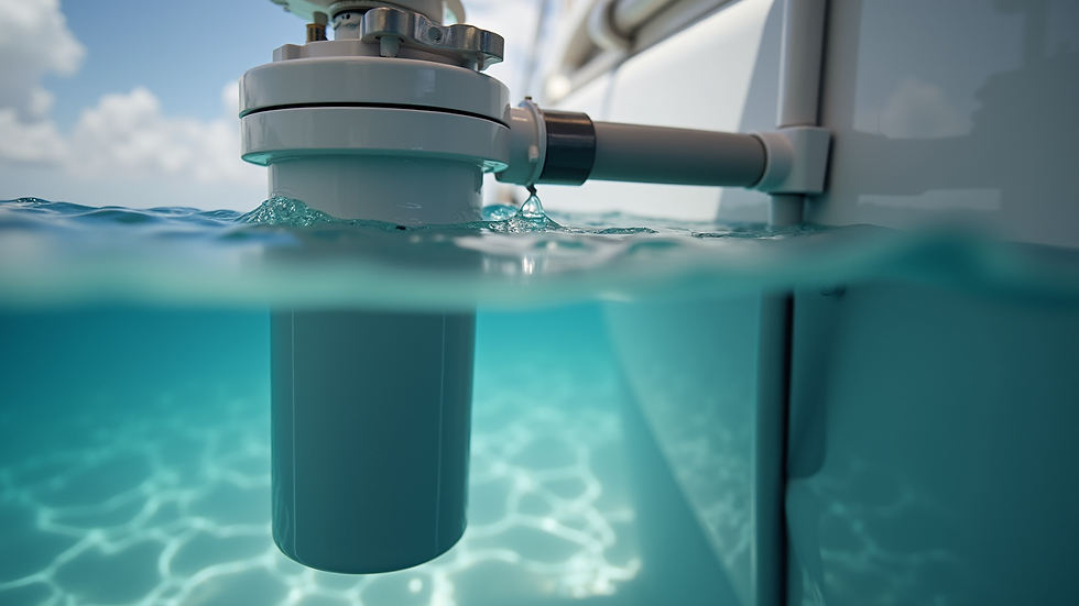 Eye-level view of a yacht water filtration system with marine carbon filter installed