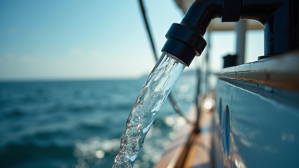 High angle view of seawater being pumped into a boat's filtration system
