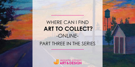 Title of article "where can i find art to collect" overlaid on a painting of a small town street at sunrise.