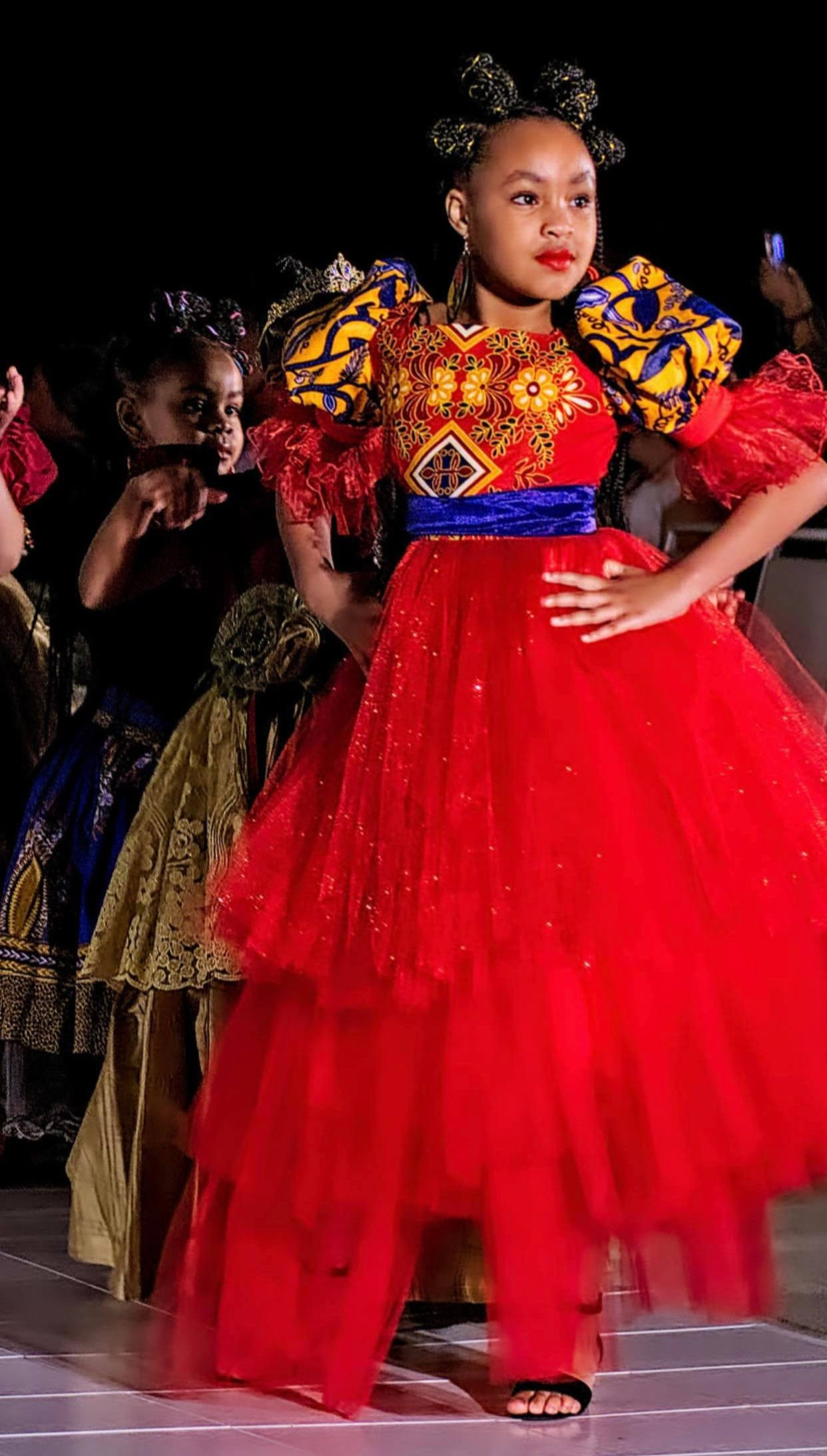 Girls Red African Print Dress