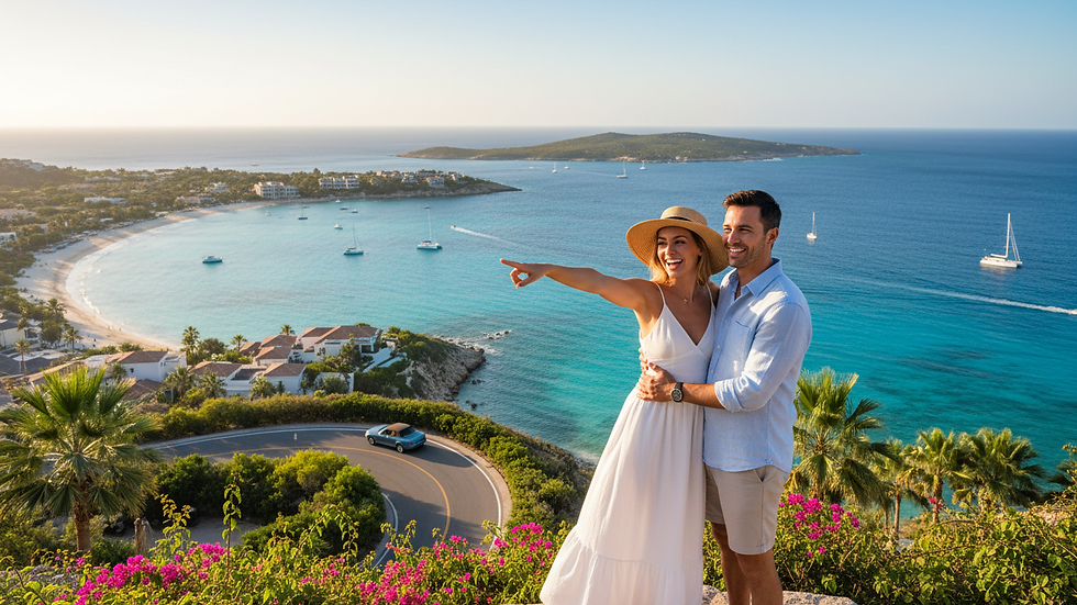High angle view of a couple enjoying a scenic view on a honeymoon trip
