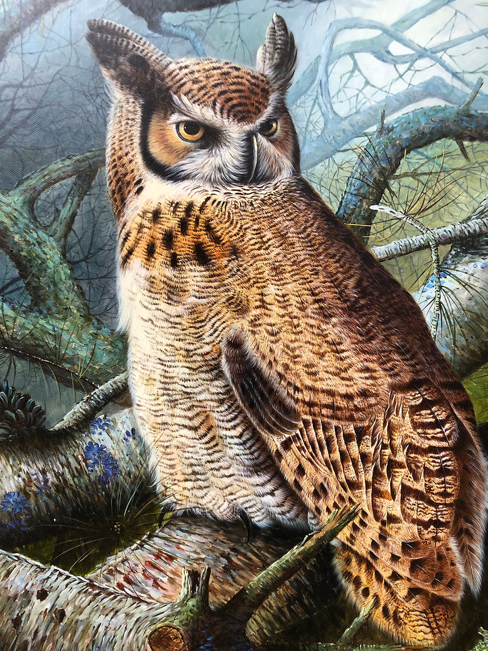 Thumbnail: Original Realism Framed Oil Painting on Canvas Owl in Forest Signed Eastman