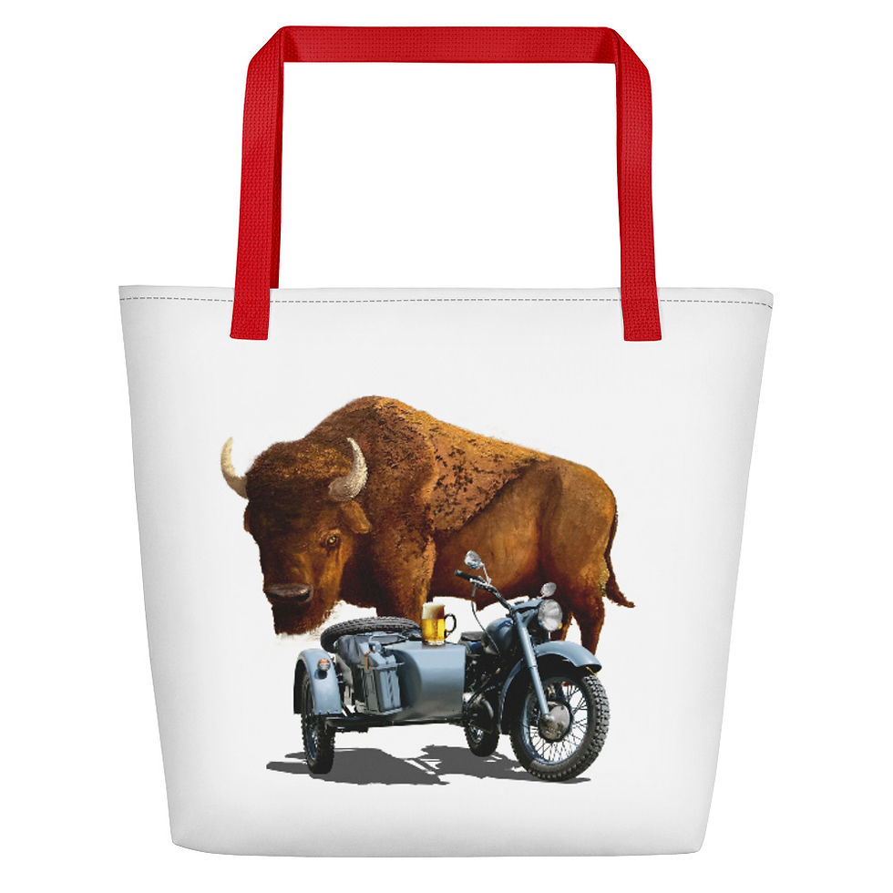 Thumbnail: Bull and Motorcycle Girl Artist Beach Bag