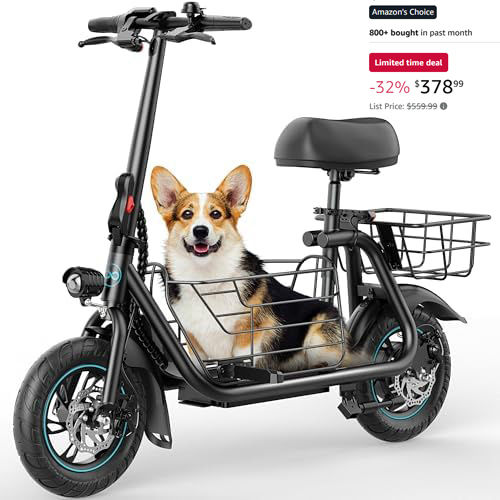 -32% $378.99 Gyroor Adults Electric Scooter with Large Middle Basket, 550W Motor 18.6 MPH 20 Mile Distance, Foldable E-Scooter with seat for Pets & Cargo