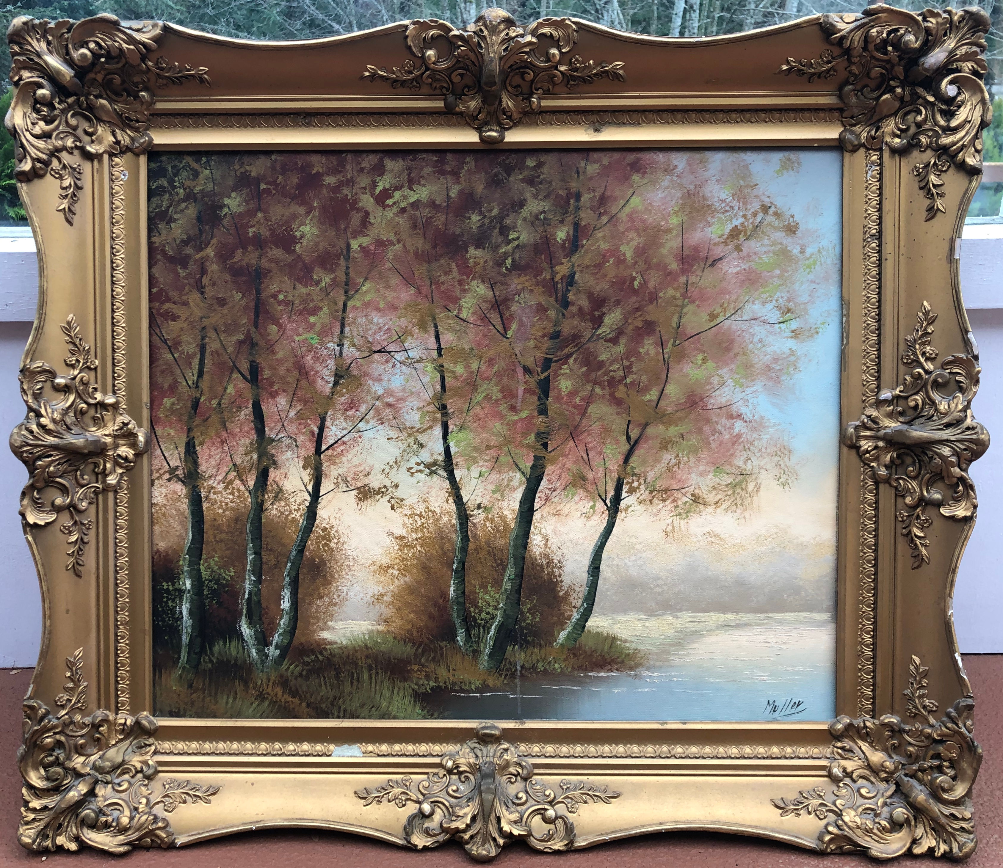 Antique  Landscape Maples River by Muller 
