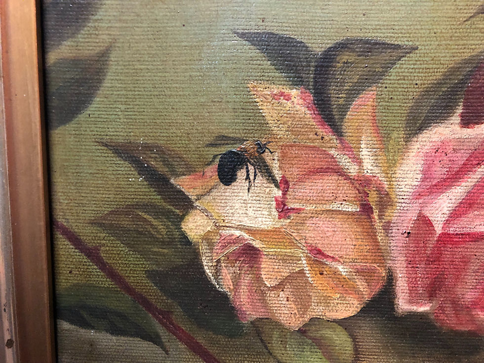 Thumbnail: Antique Bees and Butterflies Oil Painting 