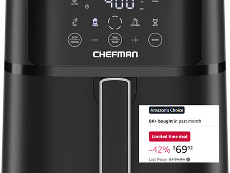 -42% $69.92 Chefman Air Fryer – 6 QT Compact Airfryer for Quick & Easy Meals in Minutes, Features Hi-Fry Technology for Extra Crisp, Amazon Deal