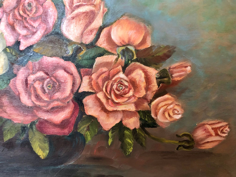 Thumbnail: Roses in Golden Frame Antique  Painting 