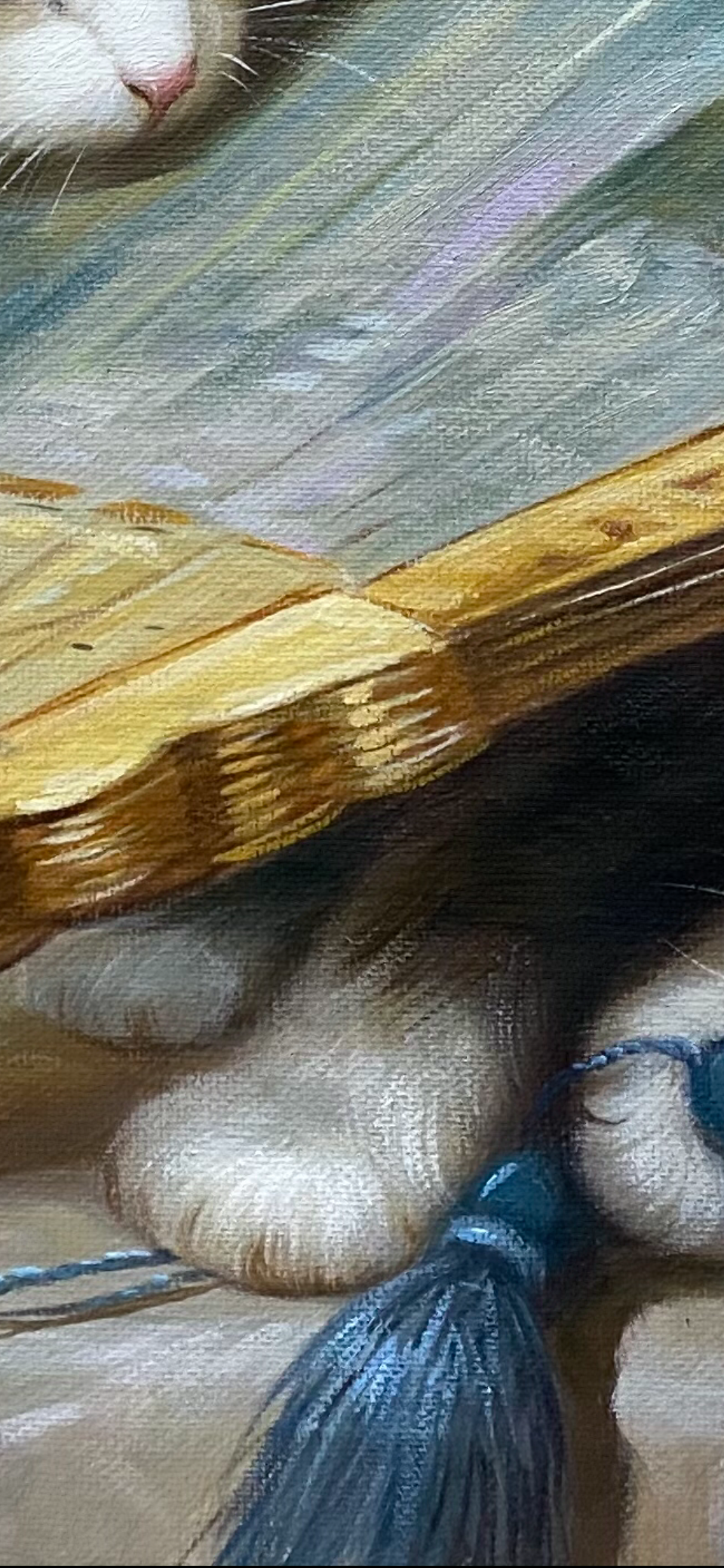 Thumbnail: Oil Painting Cats play with an Antique fan