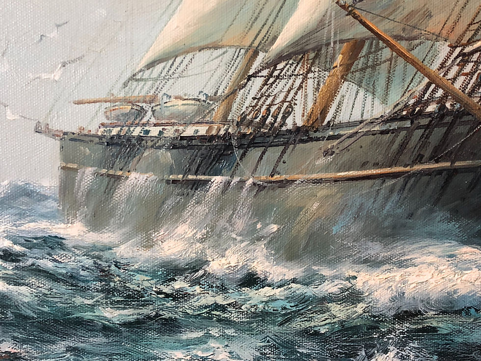 Thumbnail: Antique oil painting Sea voyage Ship by Artist Foster
