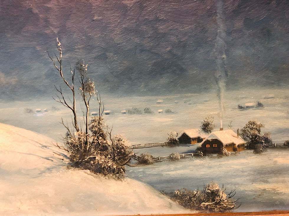 Thumbnail: Antique Oil Painting on Board Snowing night Wolf