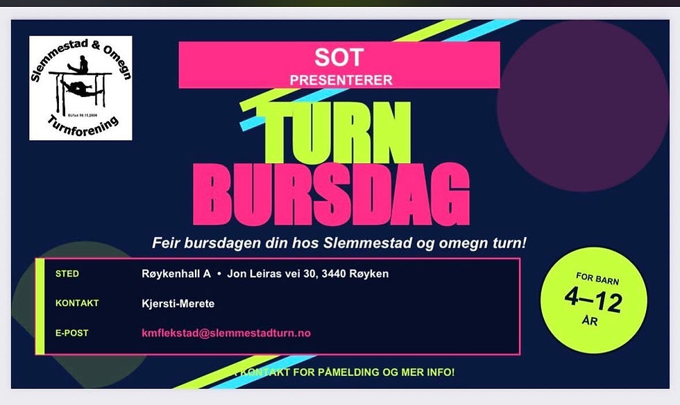 Vi åpner for å ha turnbursdag i hallen vår!