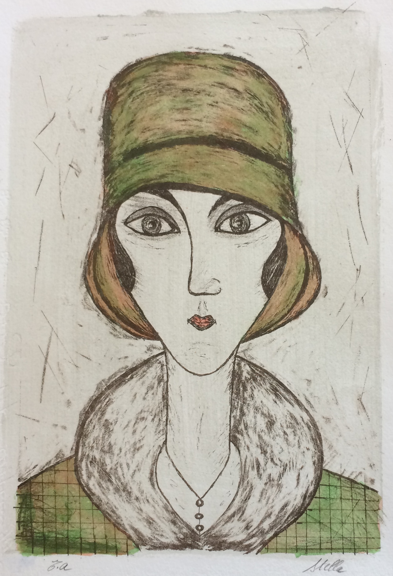 Dame au chapeau vert (38x28cm)