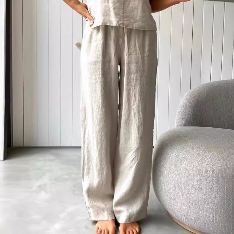 Thumbnail: Cotton Linen Women's Suit Slip Vest Wide-leg Pants Suits Female Fashion Casual 2