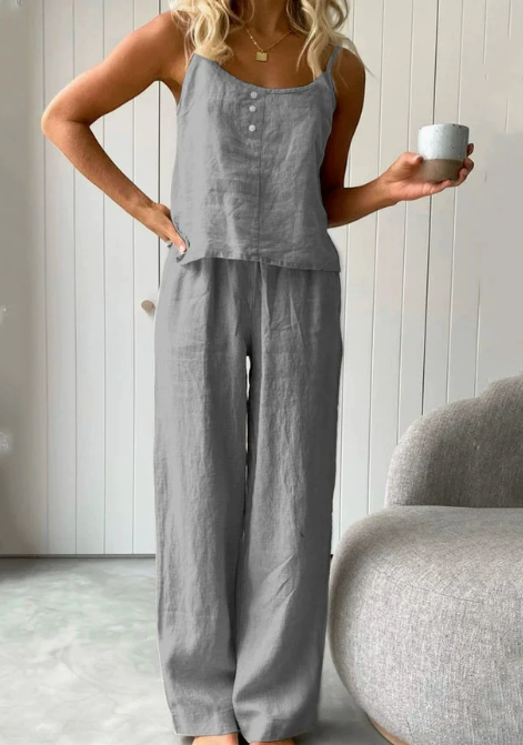 Thumbnail: Cotton Linen Women's Suit Slip Vest Wide-leg Pants Suits Female Fashion Casual 2