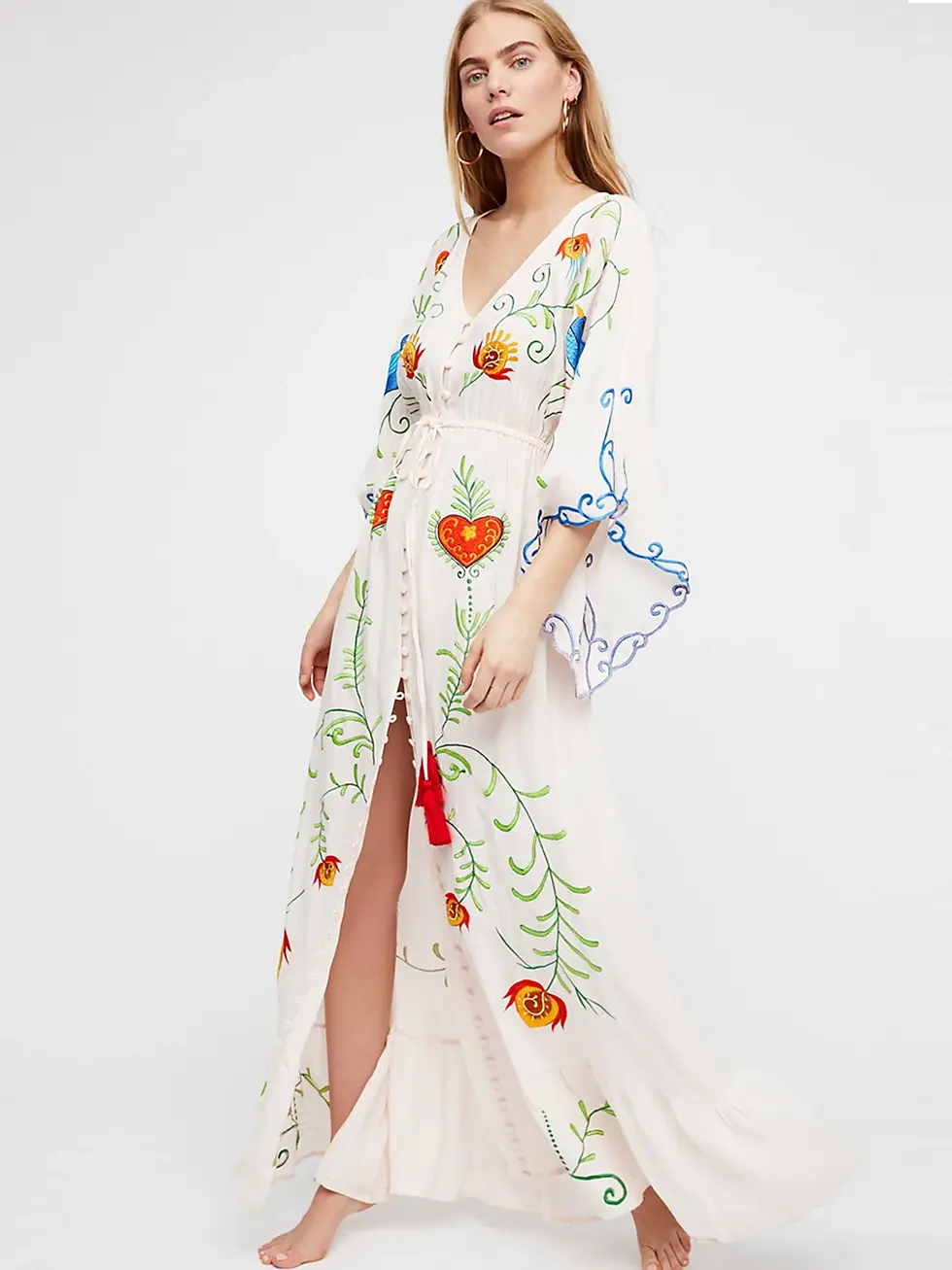 Thumbnail: Women Dress Loose Casual Kimono Dresses Floral Embroidered