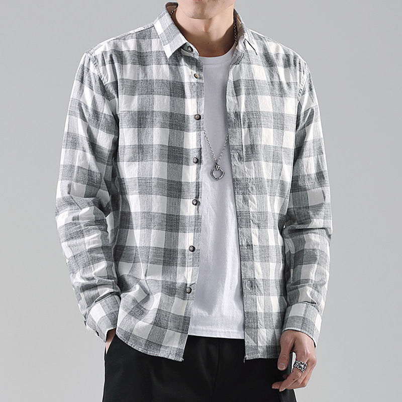 Thumbnail: Cotton Men's Fashion Checkered Cotton Shirt Long Sleeve Soft Comfort Male Casual