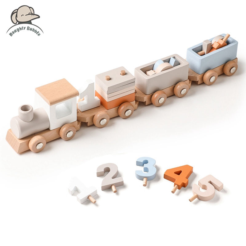 Thumbnail: Little Paws Montessori Wooden Toy Train Set