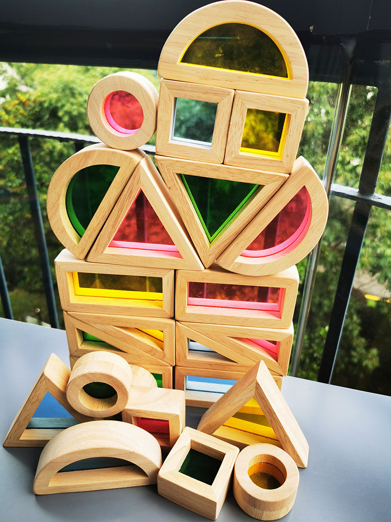 Thumbnail: Little Paws Wooden Rainbow Building Blocks — Sensory Stacking Set