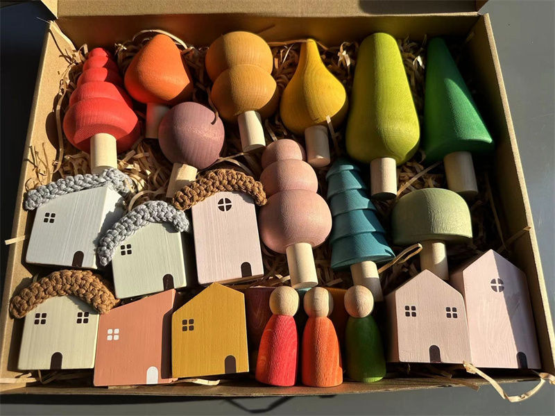 Thumbnail: Kids Wooden Toys Pastel Nordic Buiding Blocks Stacking Crochet House  Animals Ra