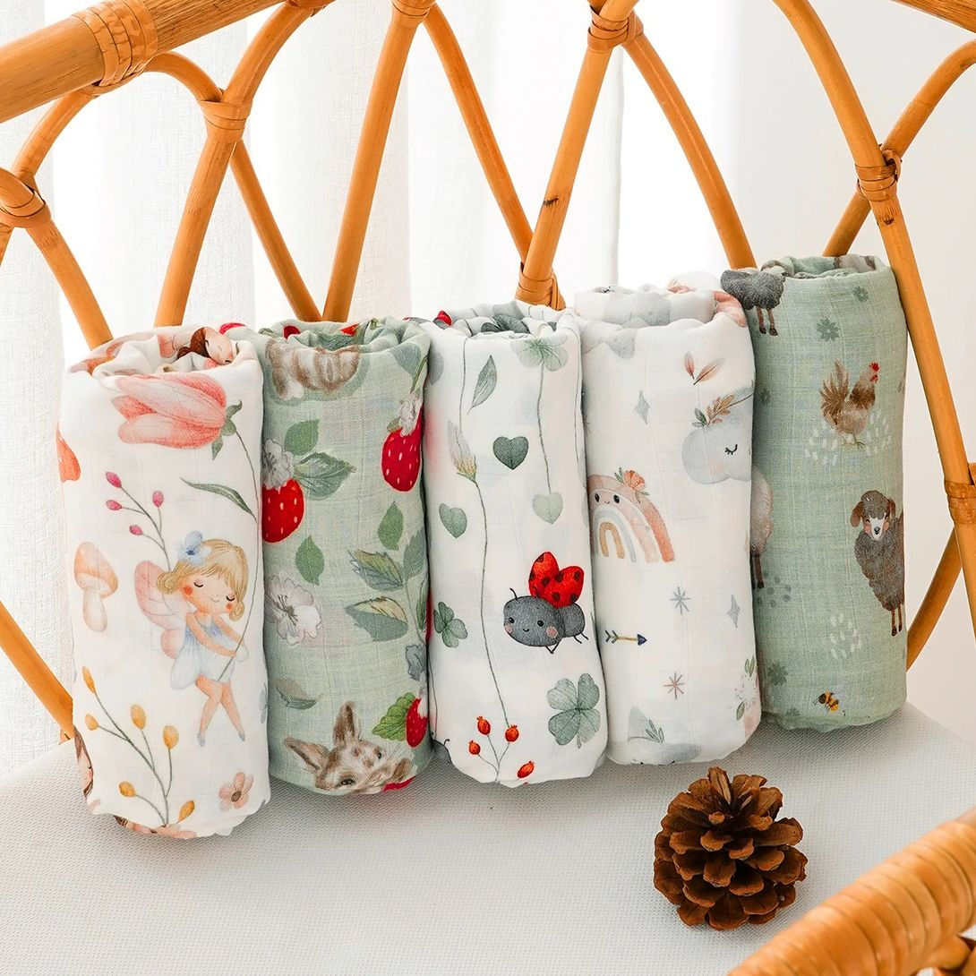 HappyFlute New One Piece Digital Print Bamboo Cotton 2 Layers Super Soft Muslin