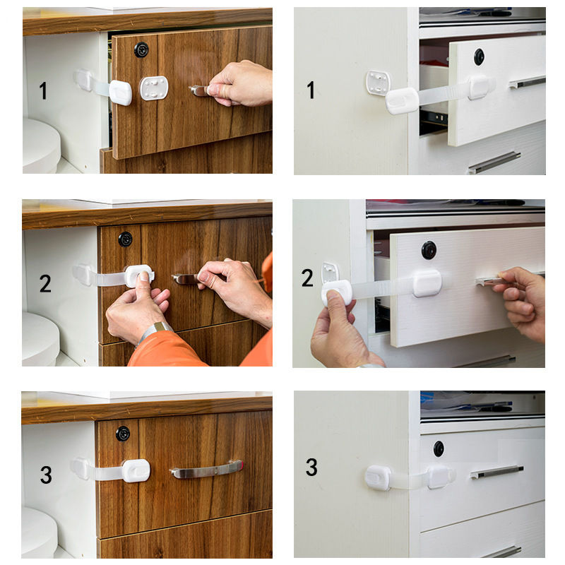 Thumbnail: Baby Safety Lock Drawer Child Safety Cabinet Locks Adhesive Cabinet Drawer Door 
