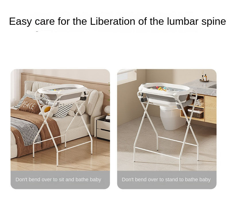 Thumbnail: Baby Bath Tub with Stand and Temperature-Sensitive Set Foldable Bath Tub Stand w