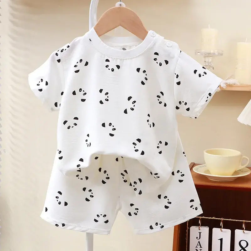 Thumbnail: Summer Kids Suit Clothes for Girls Cartoon Short Sleeve T-shirt Tops+shorts 2024