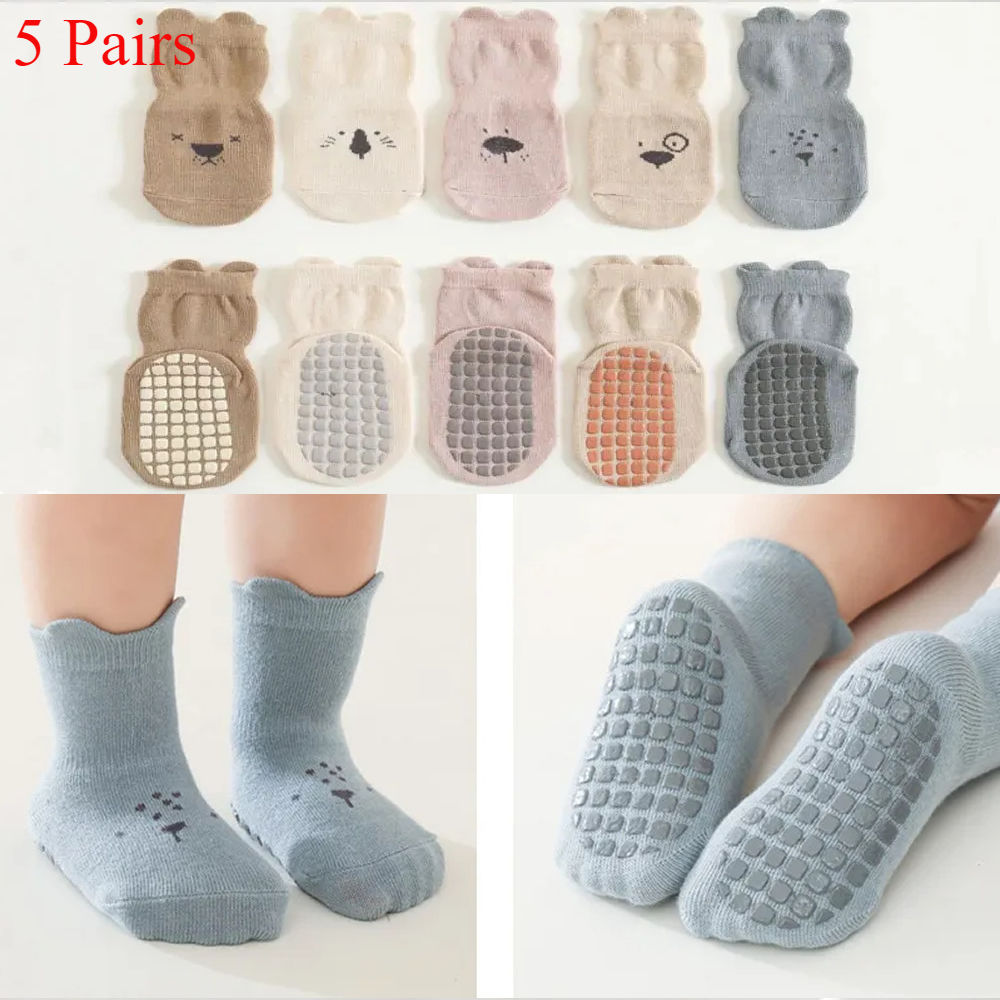 3/5 Pairs Baby Adorable Animals Pattern Non Slip Floor Socks, Breathable Casual