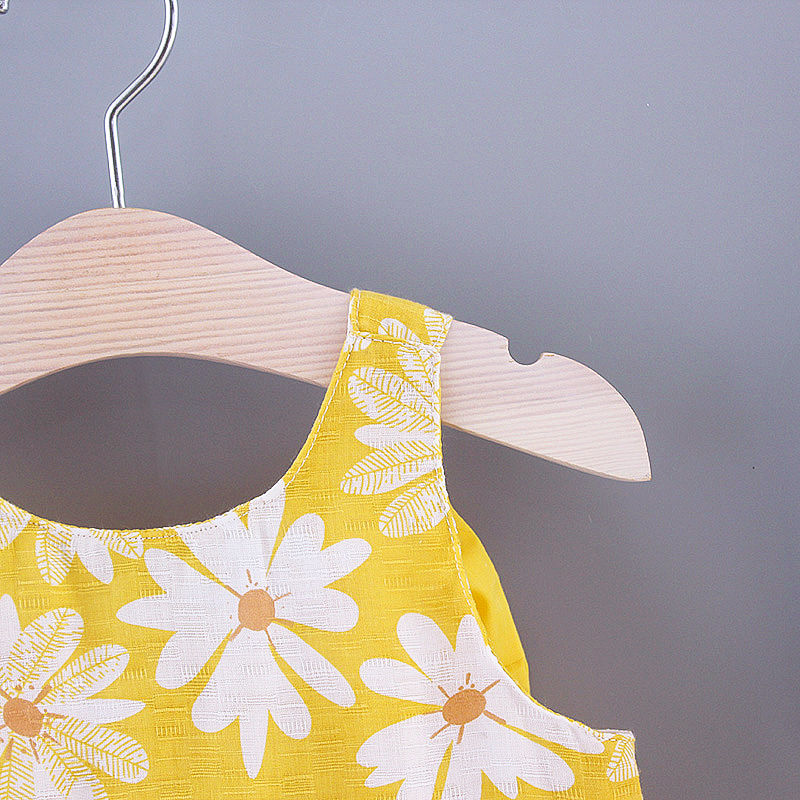 Thumbnail: Baby Girl Dress Summer Bow And Full Print Daisy Pattern Suspender Beach Baby Dre