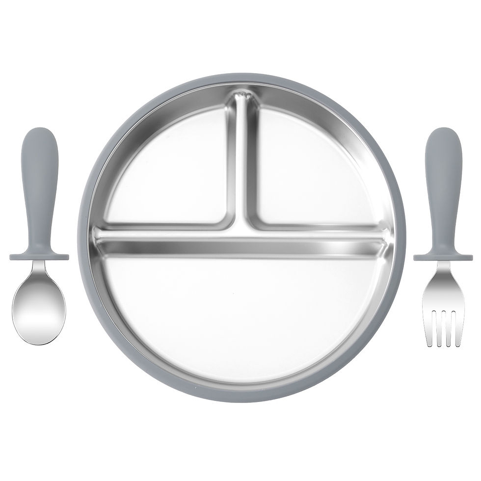 Thumbnail: 3PCS Stainless Steel Dishes Plate Baby Feeding Bowl Detachable Suction BPA Free 