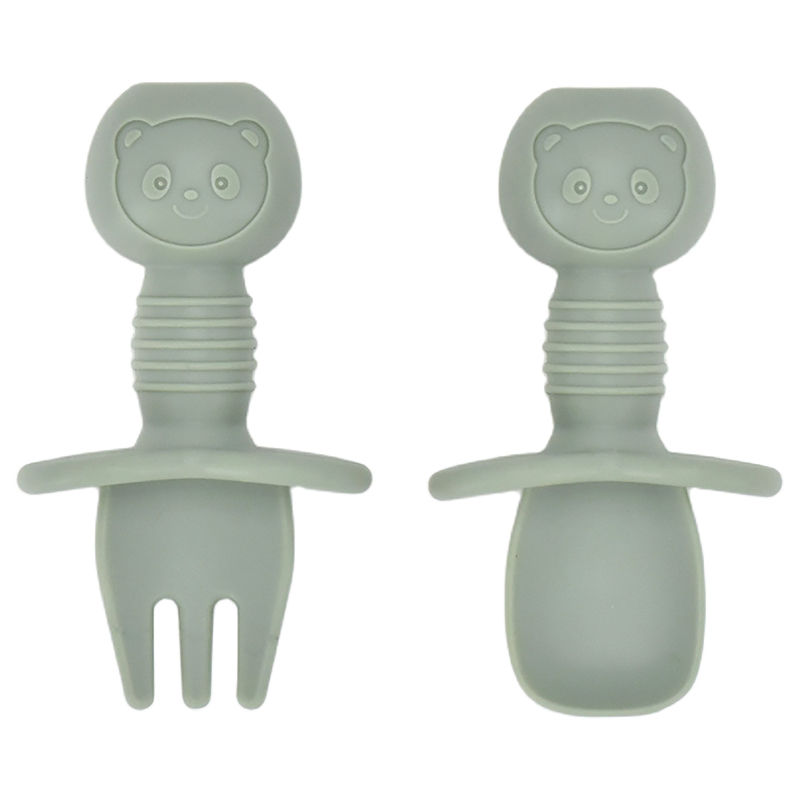 Thumbnail: 2PCS Cute Baby Learning Spoons Utensils Set Food Grade Silicone Sticky Spoon Chi
