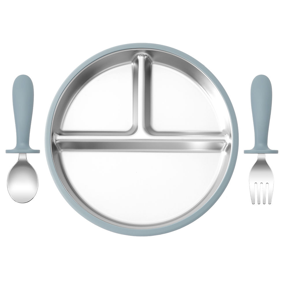 Thumbnail: 3PCS Stainless Steel Dishes Plate Baby Feeding Bowl Detachable Suction BPA Free 