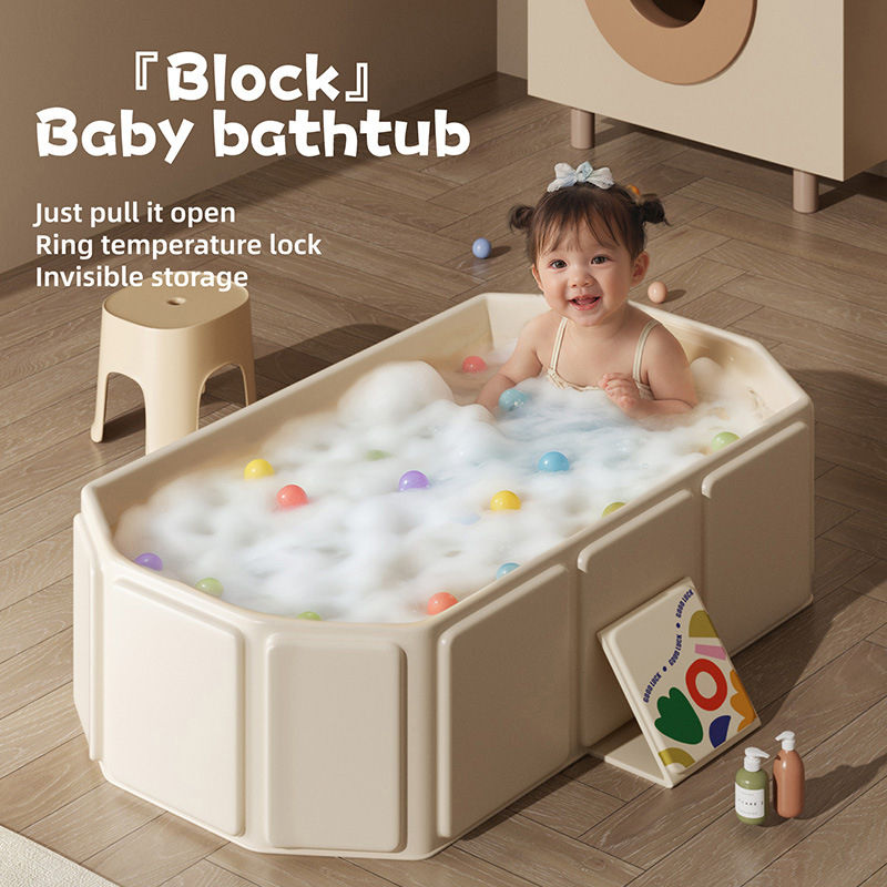 Thumbnail: 1pc Kids portable thick folding bathtub, Can be used  sitting or lying, for 0-8 