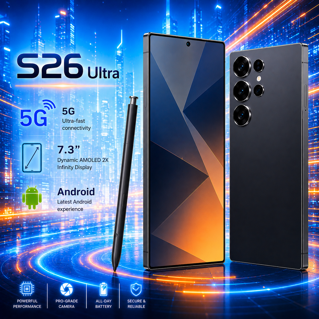 S26 Ultra 5G Smartphone 7.3" Android Cellphone Dual SIM Global Unlocked New