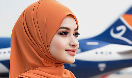 stewardess hijab aircraft orange blue_ed