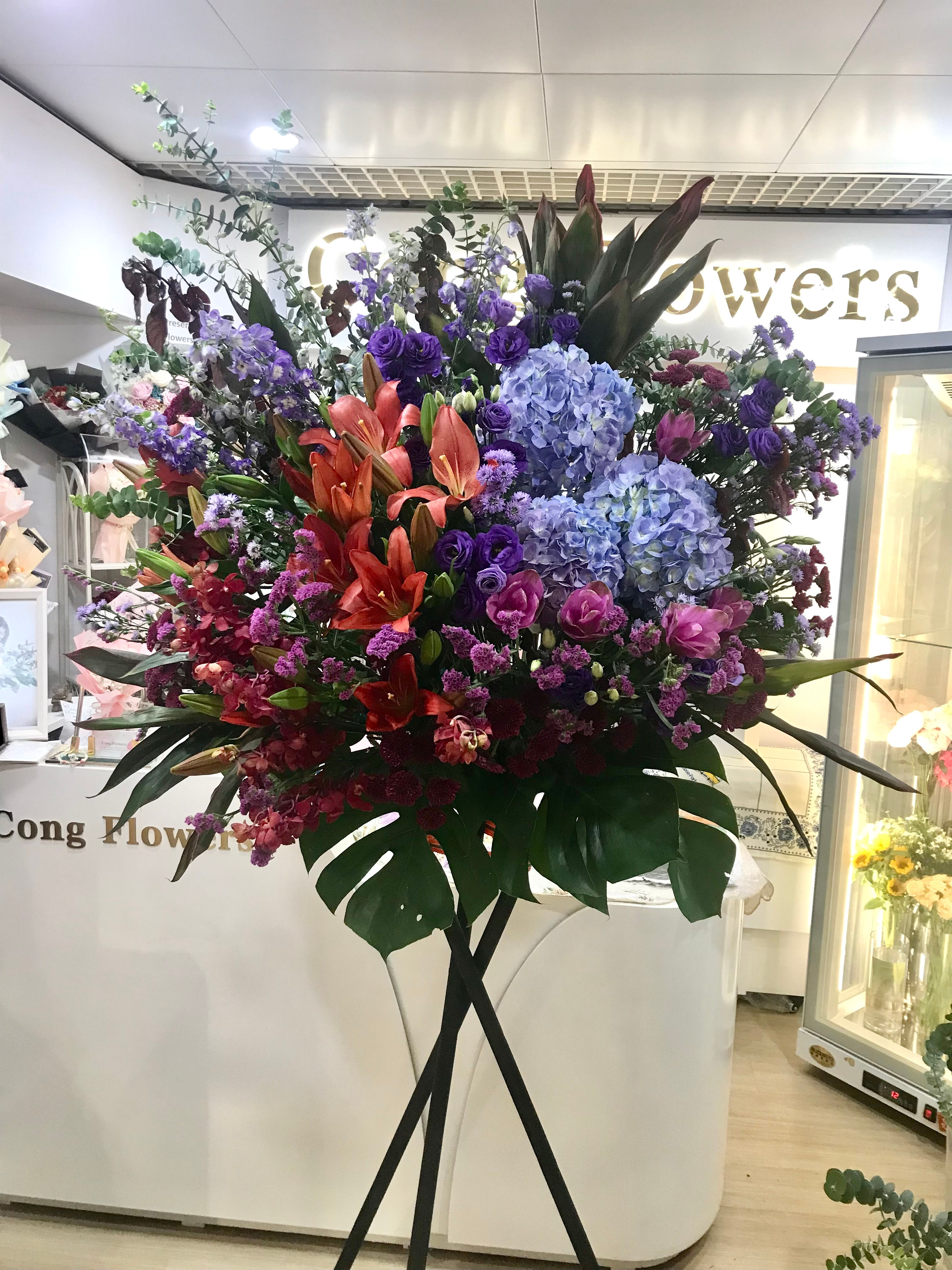 Deluxe Reddish purple grand opening basket