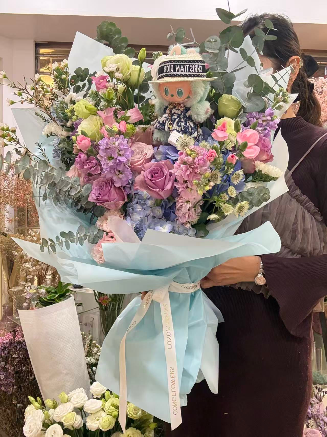 blue and pink hydrangea extra large bouquet