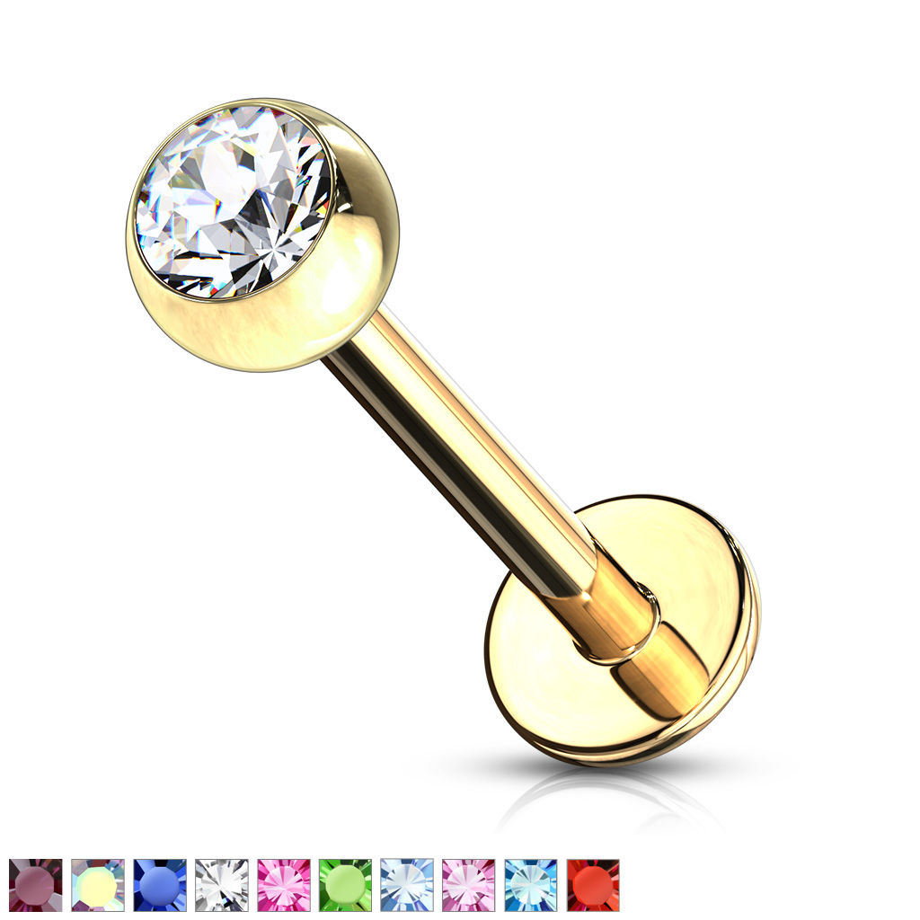 16G Gold Labret With Press Fit Gem