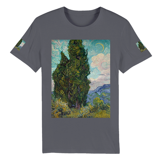 Organic Unisex Crewneck T-shirt. Artwork: Cypresses by Vincent van Gogh 
