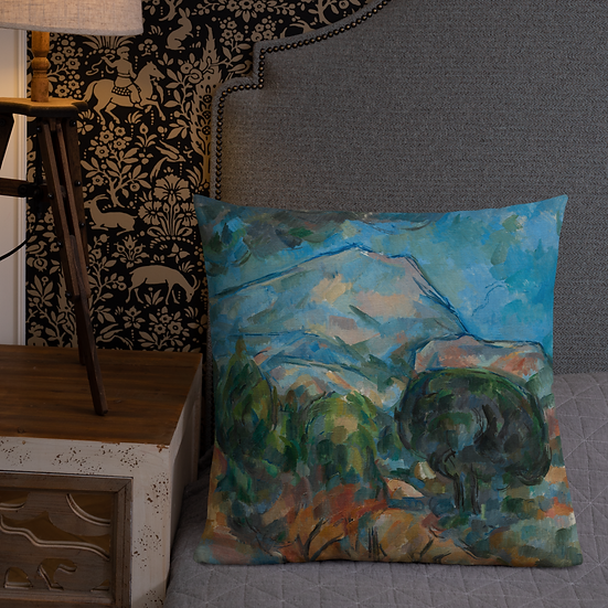 Premium Pillow. "Mount Sainte-Victoire" art by Paul Cézanne (1904)
