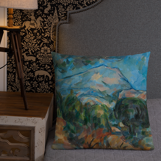 Premium Pillow. "Mount Sainte-Victoire" art by Paul Cézanne (1904)