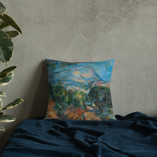 Premium Pillow. "Mount Sainte-Victoire" art by Paul Cézanne (1904)